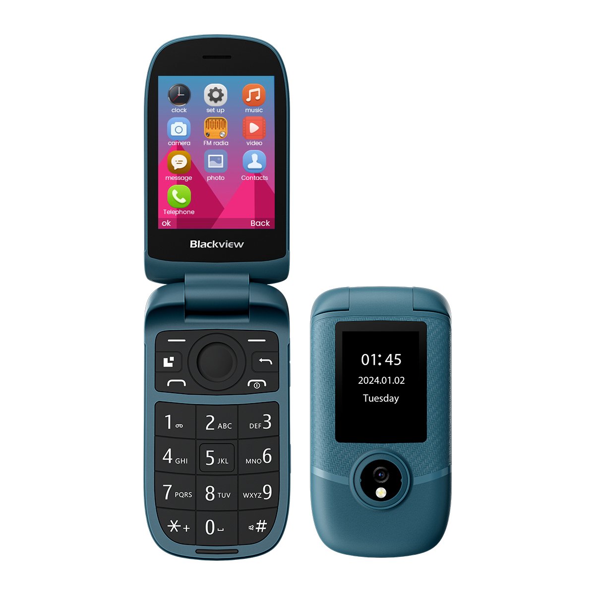 Blackview N2000 Flip Phone 1500mAh 48MB+128MB Two Display SOS RTOS Fast Quick Call Dial Push Button Folded 3G 4G Smartphone